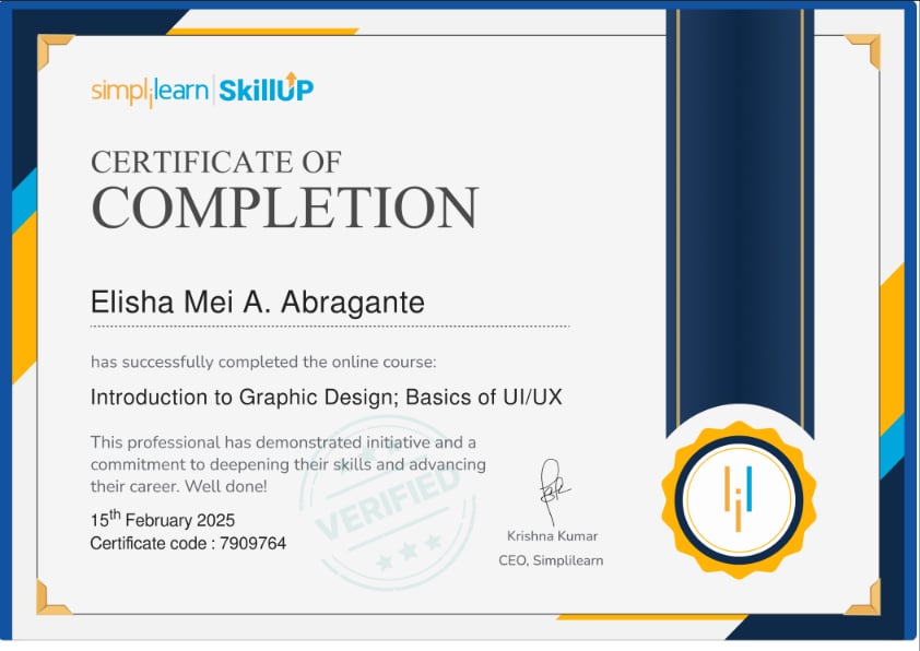 Graphic Design; Basics of UI/UX certificate